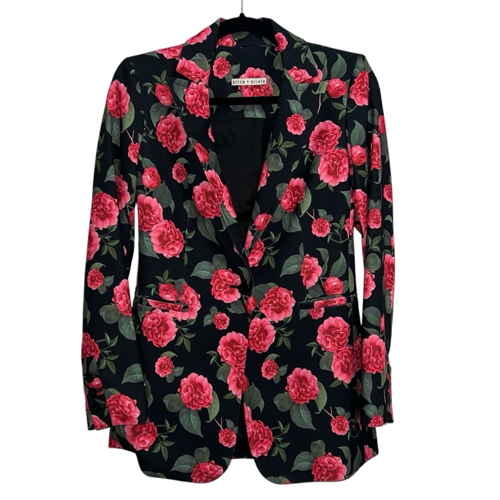 Alice + Olivia Breann Long Fitted Blazer Jacket In Cheri Floral Print - Picture 7 of 15